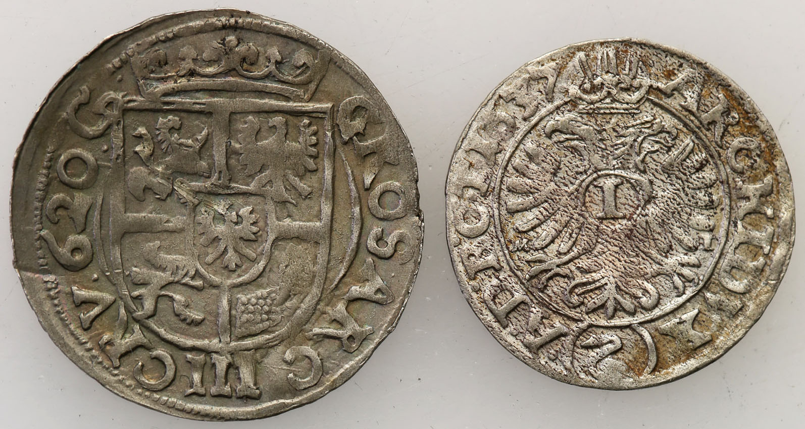 Śląsk, Jan Jerzy. 1 krajcar 1637, Wrocław / Ferdynand III. 3 krajcary 1620, Karniów